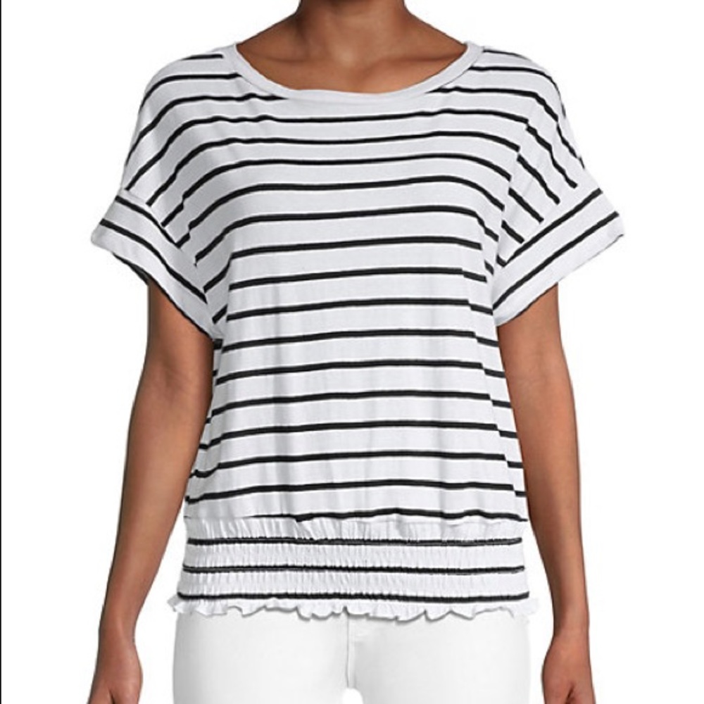 SAKS FIFTH AVE Striped Smocked-hem Black Stripe